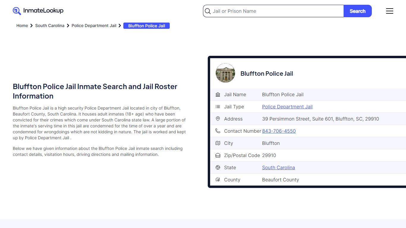 Bluffton Police Jail Inmate Search and Jail Roster Information